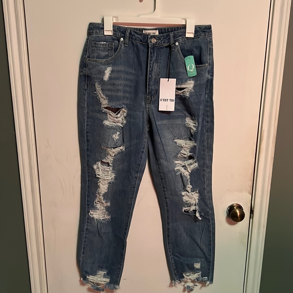 Womens ripped high waisted jeans